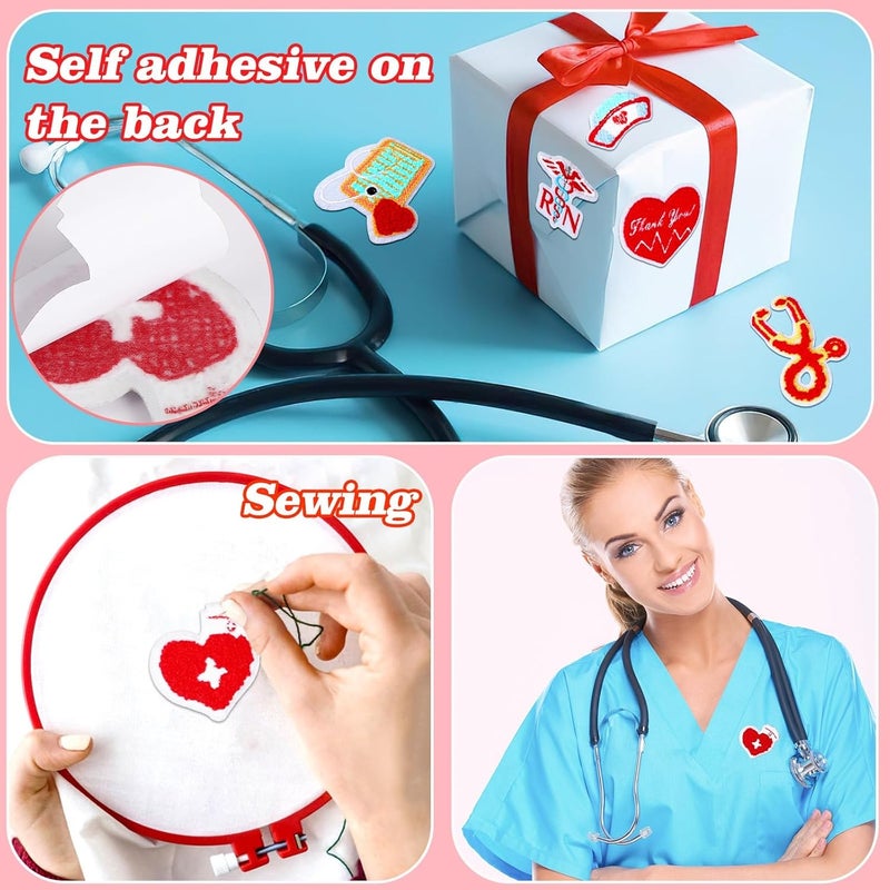 Augsun 18 قطعة لاصقة ذاتية للممرضات، رقع طبية مطرزة، رقعة إصلاح، شعار لعيد الممرضات، حرف يدوية للملابس، السترات، الجينز، السراويل، الفساتين، الحقائب، القبعات والزينة - Image 4